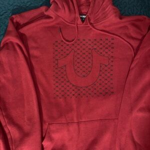 True Religion HorseShoe Logo Raised Micro TR Hoodie Mens 3XL RED BLACK Graphic